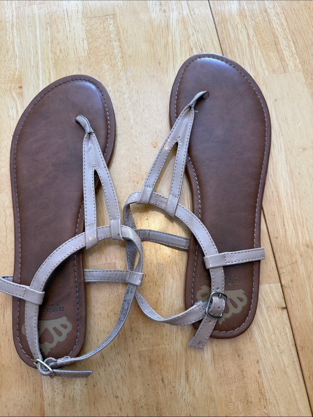 Fergalicious Taupe and Brown Strappy Flat Sandals